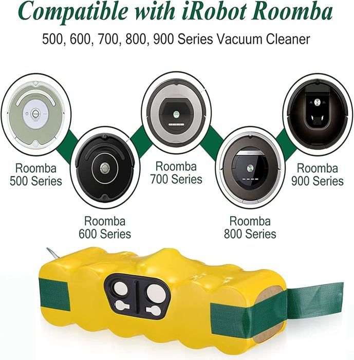 Batterie 5000 MAh 14,4V Ni-MH Pour IRobot Roomba R3 – Compatible Série 500 à 900 – Lot Avec 4 Brosses Et Vis
