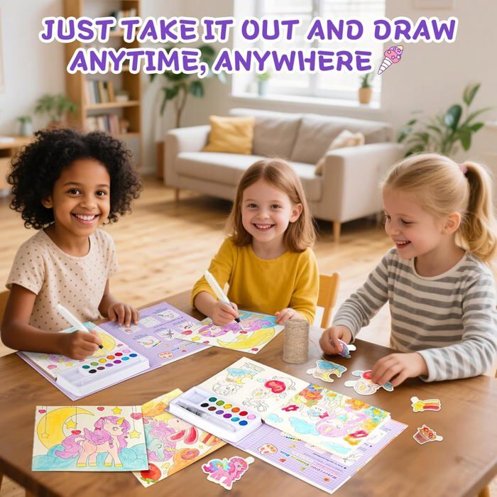 Bofanze 8 Livres De Coloriage à L'eau Pour Enfants - Kit Portable Avec Pinceaux Et Peintures Intégrées, Dès 3 Ans, 8 Thèmes Différents