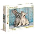 Puzzle Animaux - Clementoni - 500 pièces - Cat & Bunny - Blanc, Bleu et Gris - 16 ans et plus-0