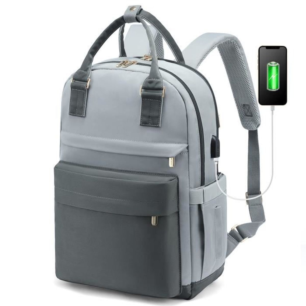 Sac à Dos LOVEVOOK Femme 15,6" - Imperméable, USB, Antivol - Voyage, Bureau, École - Kaki Beige