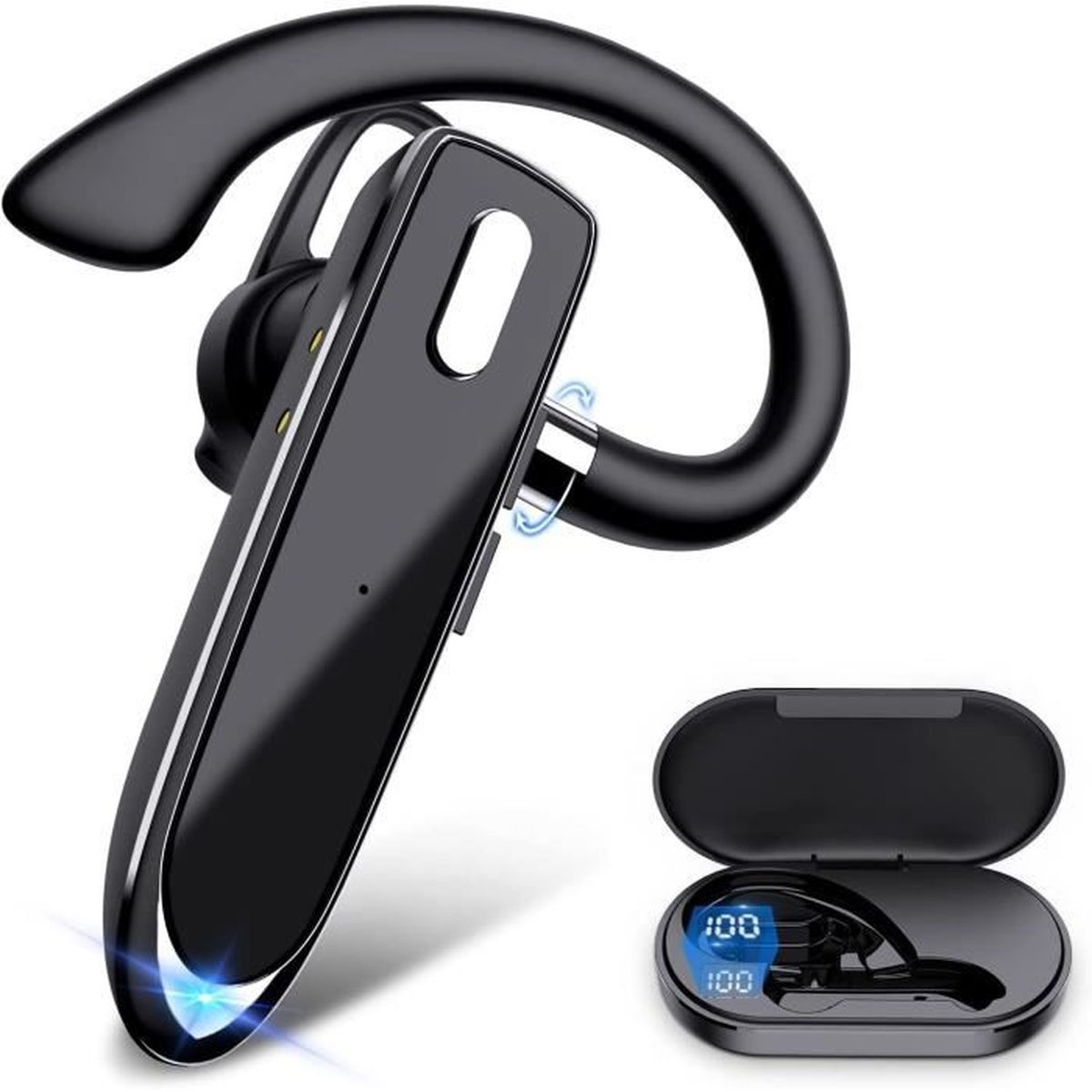 Oreillette Bluetooth sans Fil V5.1 Anti Bruit, Fonction Mute, Assistant Vocal, Casque Mains