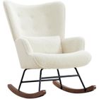 HOMEMIYN Fauteuil à Bascule Chaise Berçante Allaitement Bébé en Tissu Bouclette Rocking Chair Style Scandinave en Bois d'Hévéa, Beige