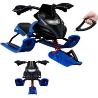 Luge Enfant, Snowracer en Acier, Volant, Frein, Siège en PU, Corde de Remorquage Auto-rétractable, Noir+Bleu