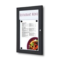 Porte-menu mural 1 x A4 noir LED avec bandeau personnalisable  - couleur  - SHOWDOWN Displays