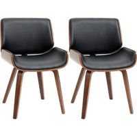 Lot de 2 chaises design vintage piètement châssis bois peuplier aspect noyer revêtement mixte synthétique tissu noir 51x53x79cm Noir