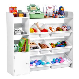 Bibliothèque Enfant Avec Tiroirs - Meuble Rangement Jouets 125x33x120 Cm, Blanc