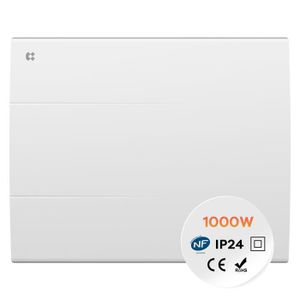 Radiateur électrique fixe à inertie sèche céramique avec thermostat interchangeable 1000W BESTHERM OVEO horizontal blanc