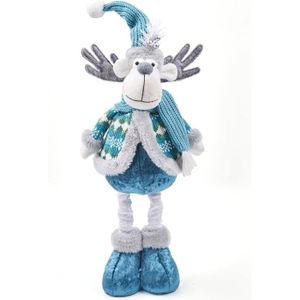 Décoration De Noël Télescopique En Tissu - Père Noël, Bonhomme De Neige Ou Renne Bleu - 50 Cm - Pour Cheminée, Arbre Ou Table