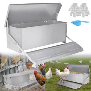 DISTRIBUTEUR D'ALIMENT YRHOME Distributeur automatique de nourriture pour poules de 10 kg avec gants et cuillère inclus Adapté aux jardins et aux fermes