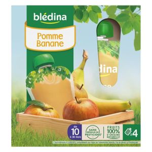 COMPOTE DESSERT FRUITÉ BLEDINA Gourdes de fruits Pomme banane - 4x90 g - 