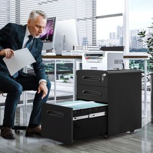 Support d'imprimante organiseur bureau caisson avec 2 tiroirs dont 1  verrouillable avec clé 2 niches grand plateau dim 80L x 40l x 66,5H cm blanc