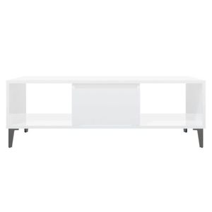 TABLE BASSE Table basse - VINGVO - Blanc brillant - Rectangulaire - Avec étagères de stockage
