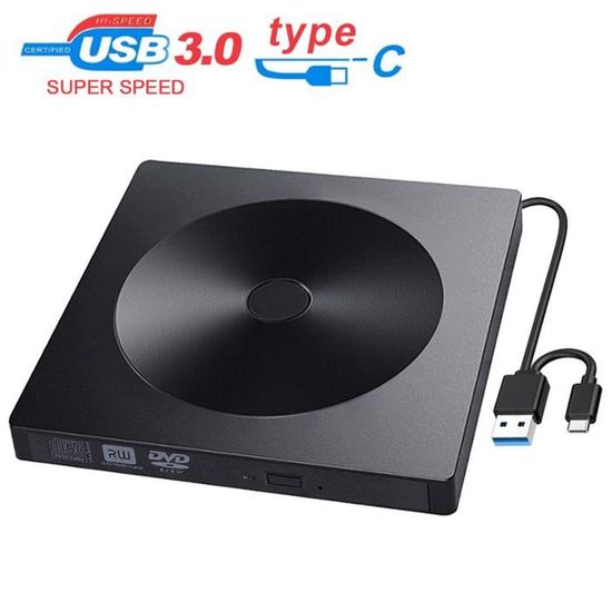 Lecteur CD DVD Externe USB 3.0, Graveur CD DVD Externe CD/DVD /-RW/ROM  Transmission à Grande Windows 10/8 / 7 / XP/Vista/Linux/Mac OS/PC :  : High-Tech