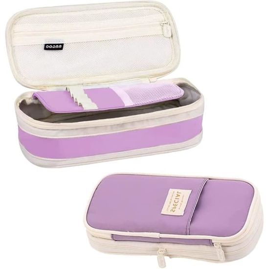 Trousse à Plumes Grande Capacité Oxford – 3 Compartiments Zip – 23,5 X 9,5 X 5,5 Cm