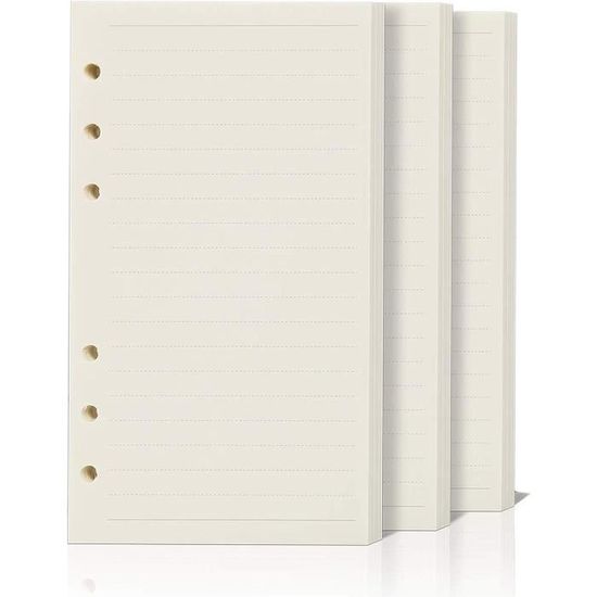 135 Feuilles Recharge A5 Lignées - 6 Trous Pour Filofax, Agendas - Papier Épais 90g, Couleur Crème