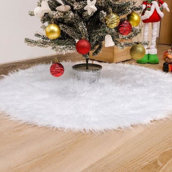 Jupe Pour Sapin De Noël Blanche Avec Flocons Dorés - Diamètre 78 Cm, Velcro, Tissu Doux, Réutilisable