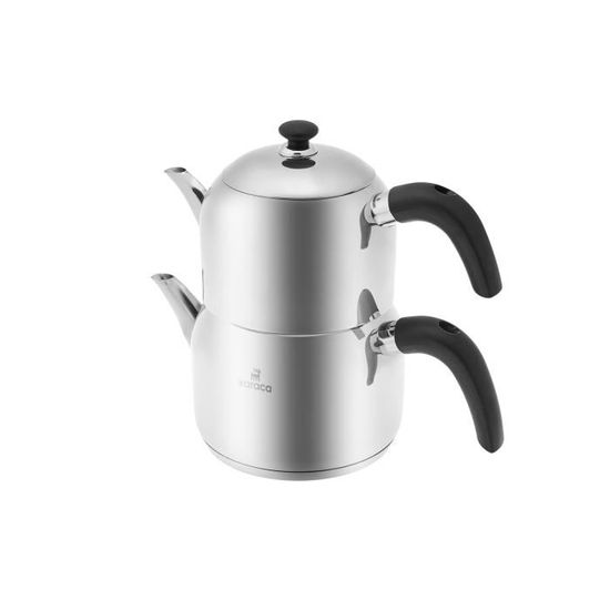 Théière Turque Miniature En Métal Karaca Manes - Set à Induction, 0,85L + 1,25L, Poignées Violettes