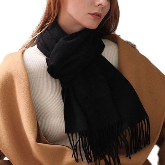 Écharpe Unisexe Hiver Chaude Couleur Uni à Franges - Foulard Cache-Cou Doux Et Élégant Homme Femme