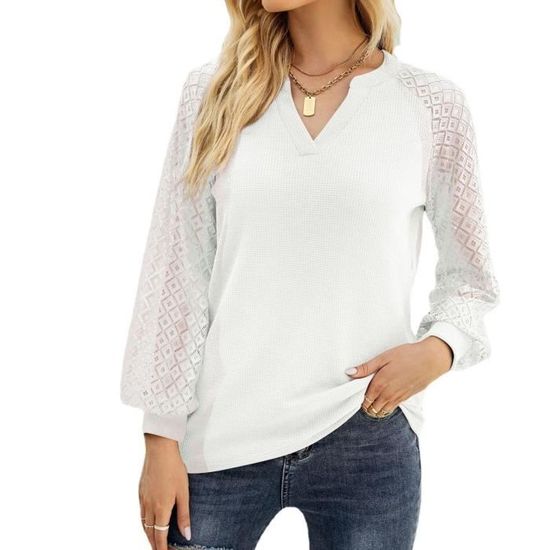 Pull Femme Col V Manches Longues Cuptacc - Tricot Léger - Mix Coton/Viscose - Printemps/Automne - Tendance 2024
