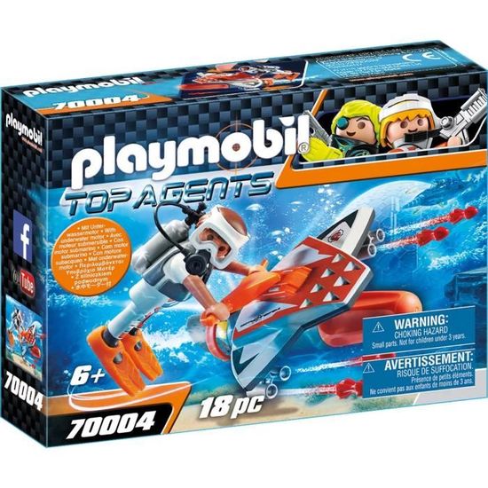 Playmobil Top Agents - Propulseur sous-marin SPY TEAM - Avec moteur submersible et lance-missiles