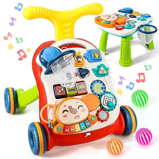 KalaDuck Trotteur Bébé 2-en-1 Assis-Debout Rose – Poussette Évolutive Avec Musique, Tableau Dessin, Activités Éducatives, Centre Multifonction Pour Bébé 12 Mois+