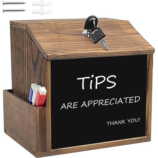 Boîte à Suggestions En Bois Verrouillable Avec Tableau Noir – Montage Mural, Idéale Votes, Dons, Avis – Style Rétro Élégant + 2 Stylos Effaçables