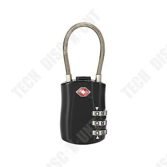 Cadenas à Code 3 Chiffres Avec Câble 75cm - Serrure Combinaison Pour Valise, Vélo, Sac | Noir