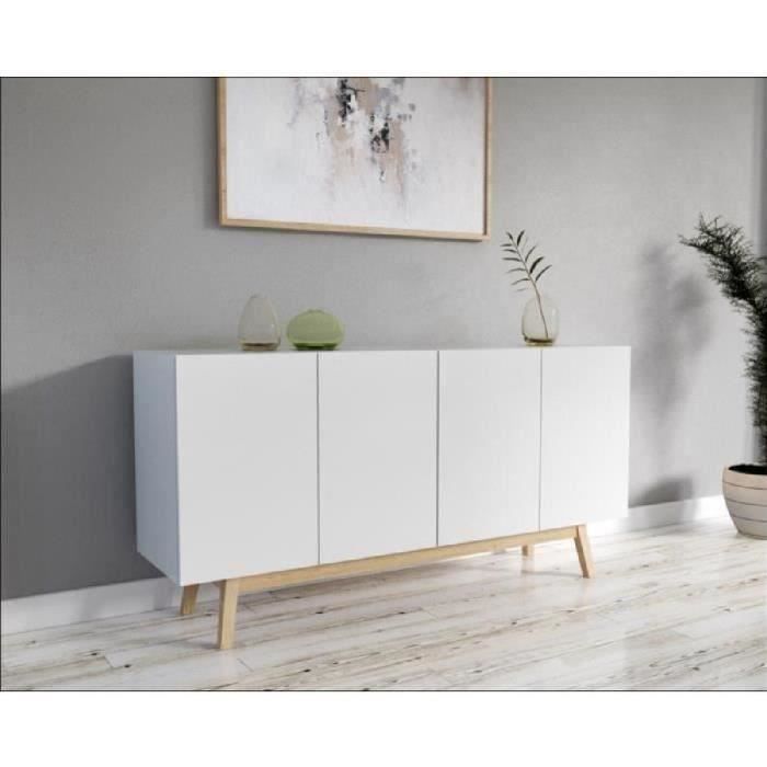 Weber Buffet Bas Scandinave Laque Blanc Mat Pietement En Bois Tilleul Massif L 160 Cm Home Cdiscount Maison