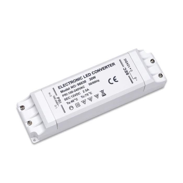Transformateur LED 30W 12V 2.5A Auting - Alimentation Constante Pour Bandes LED, Spots MR16, G4 - 220-240V, Non Dimmable