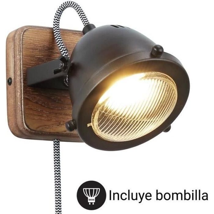 Applique Murale 2 Spots Interieur Avec Interrupteur Et Prise - Noir