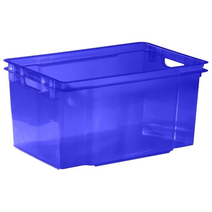 ALLIBERT Boîte de rangement bleu transparent Crownest - Empilable - 50 L