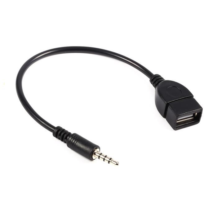 prise jack audio AUX pour voiture Câble adaptateur convertisseur 3,5 mm mâle Audio AUX Jack vers USB 2.0 Type A femelle OTG-OHL