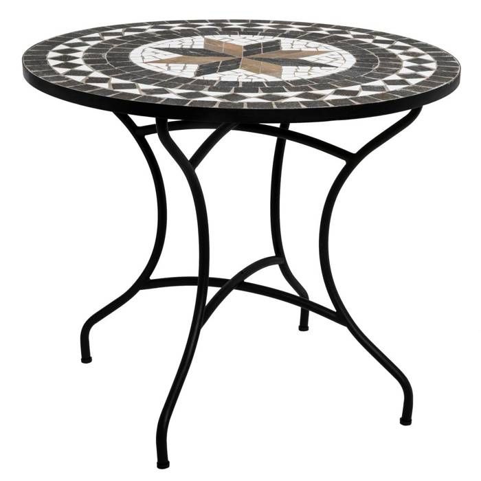 Atmosphera - Table à Dîner ronde Kipos Mosaïque D 90 et H 75 cm Noir