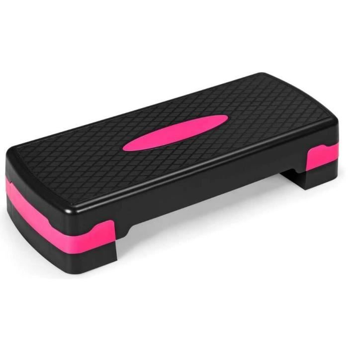 GYMAX Planche de Step Fitness Aérobic en PP, Stepper Fitness à Hauteur Réglable avec et Tapis Antidérapant pour Maison(Noir)
