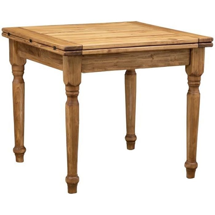 Table à rallonge rustique en bois massif de tilleul finition naturelle L90xPR90xH80 cm
