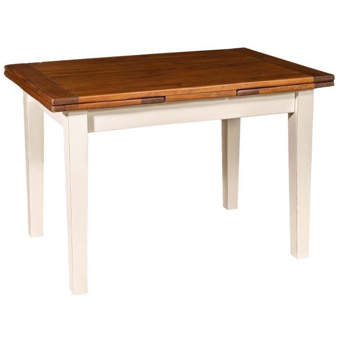 Table de campagne à rallonge en bois de tilleul massif, structure blanche, plateau en noyer vieilli Made in Italy - L7516-BN