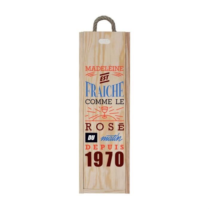 Caisse à vin en bois personnalisée pour 1 bouteille - Ouverture à glissière - Modèle Frais comme le rosé du matin - CVB2-F Bois