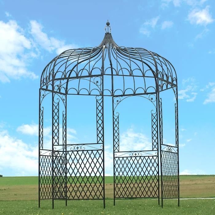 style ancienne Gloriette Tonnelle Kiosque en Fer de Jardin Marron ø200 cm