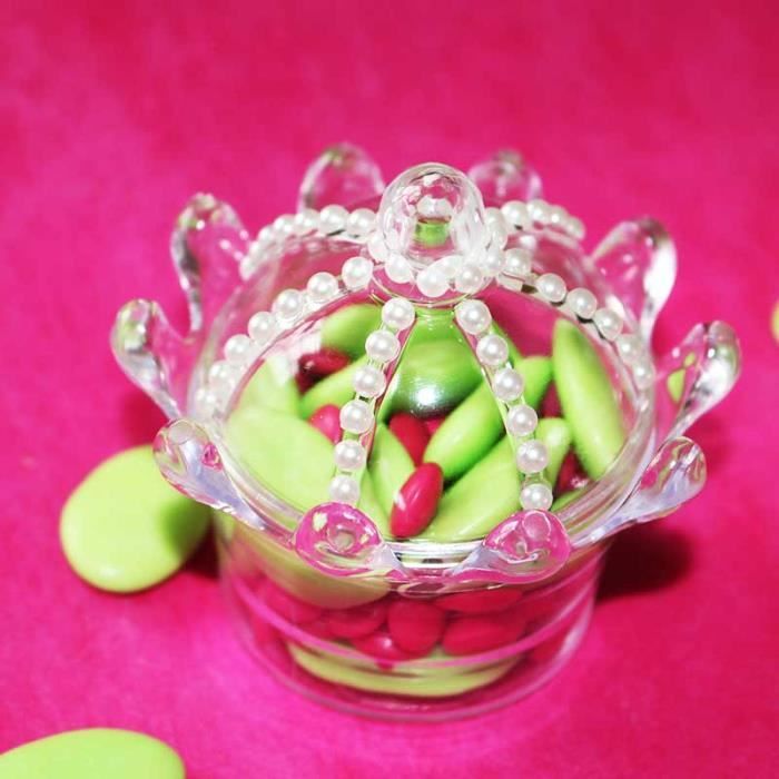 3 Pcs couronnes contenant boite dragées originale plexi h:6,5cm x 6cm 3D fêtes anniversaire mariage thème déco baptème, princesse