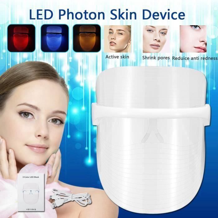LED 3 Lumière Masque Visage Peau Soin Photon Photothérapie Acné SPA rechargeable La53680