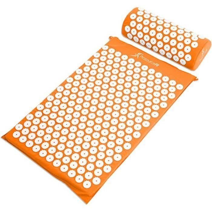 Tapis d'acupuncture Massage,Tapis d'Acupression Kit,Tapis de yoga, massage,Tapis d'acupression et Oreiller d'acupuncture - ORANGE