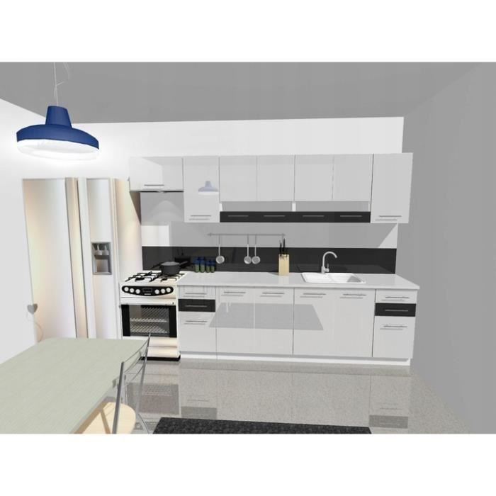 KING - Cuisine Complète Linéaire L 300cm 9pcs - Plan de travail INCLUS - Meubles ensemble cuisine moderne - Portes vitrées -