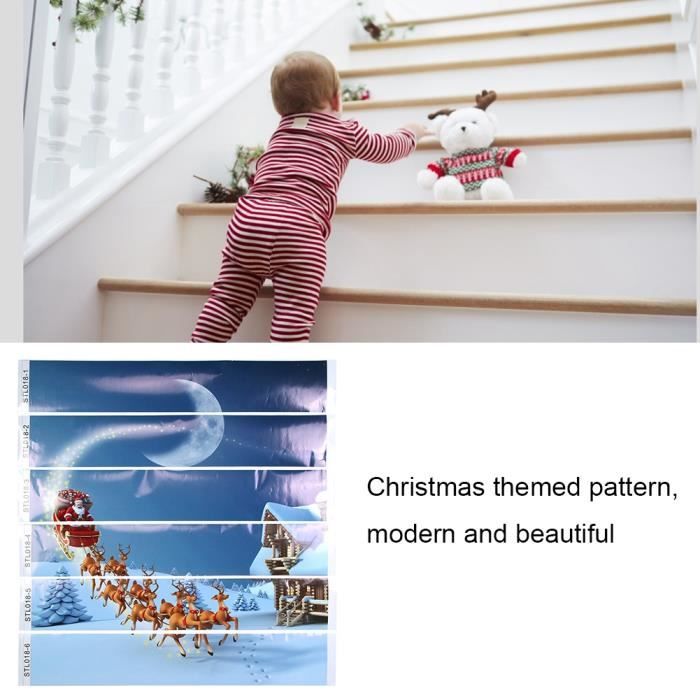 6 pièces sur le thème de Noël beau modèle d'escalier autocollant de sol sticker mural décoration de la maison