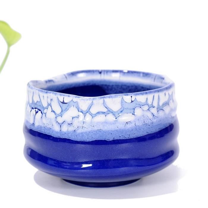 Tasses à thé,Tasse à thé en grès japonais, chapeau, bol matcha, tasse à thé, fait à la main, glaçure, service à - Type White blue