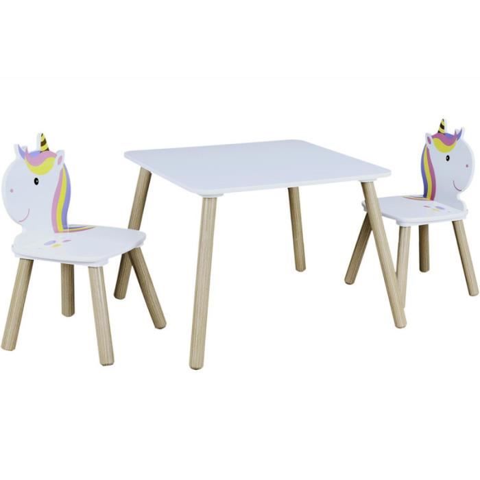 Home Deco Kids HD6764 Table et 2 Chaises Enfant Licorne Lily Blanc beige et multicolore