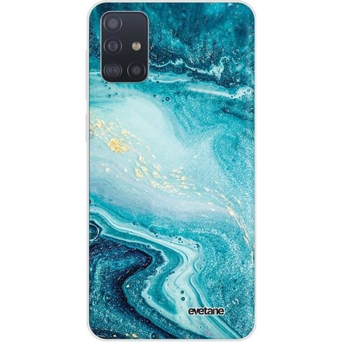 Coque Samsung Galaxy A51 5G 360 intégrale transparente Bleu Nacré Marbre Ecriture Tendance Design Evetane.
