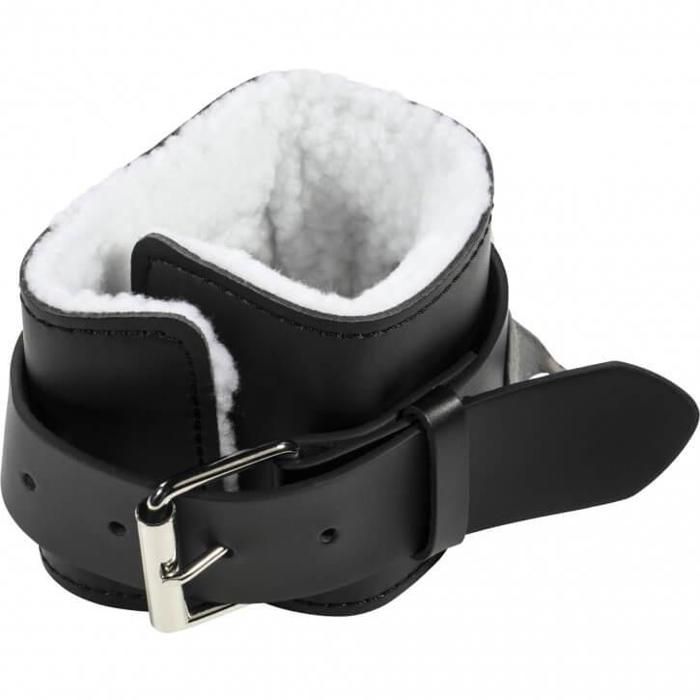 Gorilla Sports - Sangle de Tirage Fourrée pour Chevilles en cuir synthéthique Noir