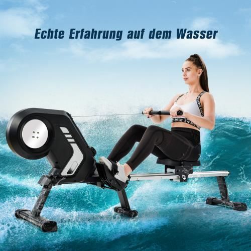 Fitness Rameur pliable avec 8 niveaux de résistance magnétique pédales antidérapantes et roues de transport salle de gym à domicile