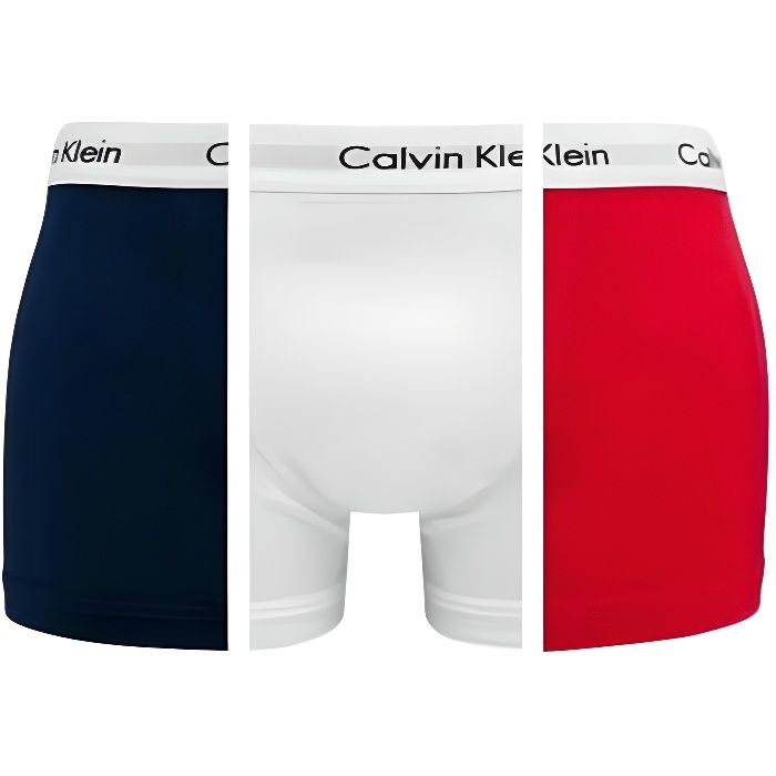 Hommes CALVIN KLEIN Pack de 3 Boxers Coton Shorty Rouge-Marine-Blanc