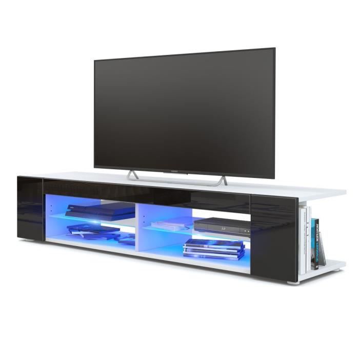 Meuble Tv blanc mat Façades en noir laquées led Bleu